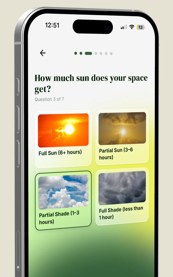 Green Garden App Quiz Screen 1