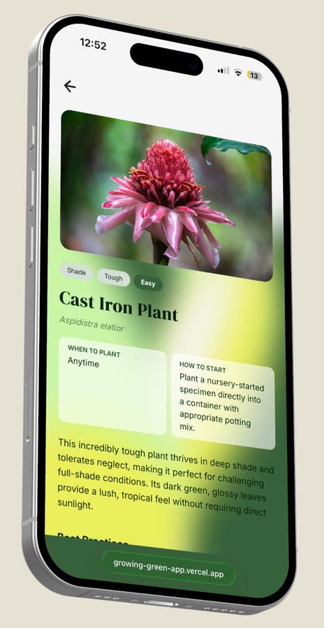 Green Garden App Info Screen Green Garden App Info Screen