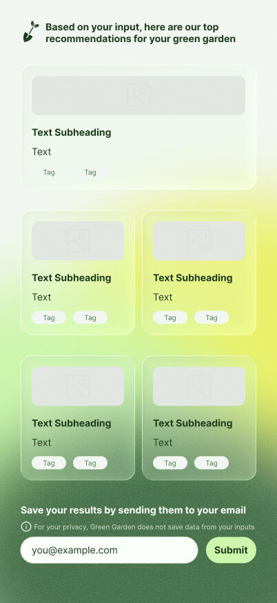 Green Garden App Results Screen Early Mockup